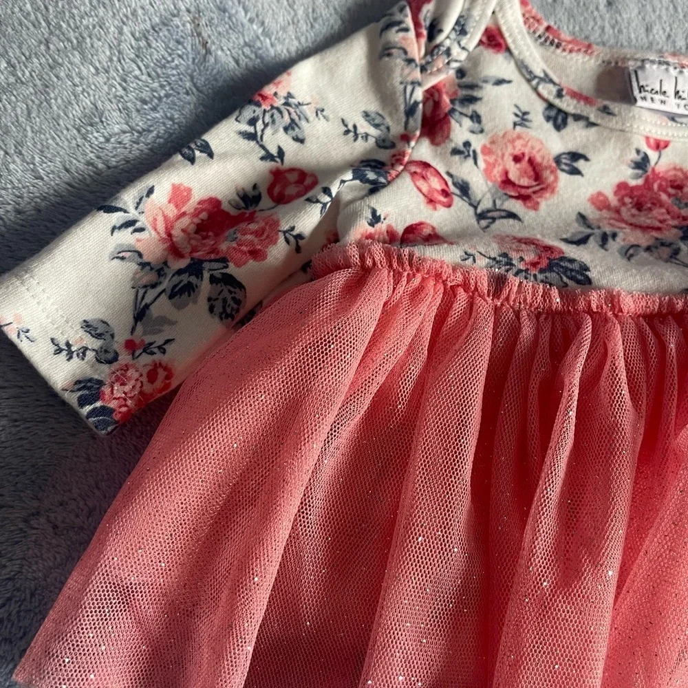 Nicole Miller Pink and Cream Floral Baby Dress